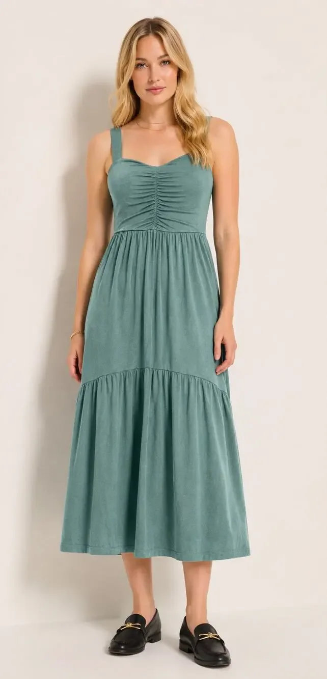 78 And Sunny Lotus Ruffle Hem Midi Dress Seaglass Womens Size Large New Seas